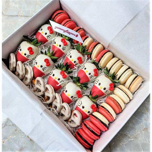 Macarons + Chocolate Dipped Strawberries Gift Box in Hello Kitty Theme